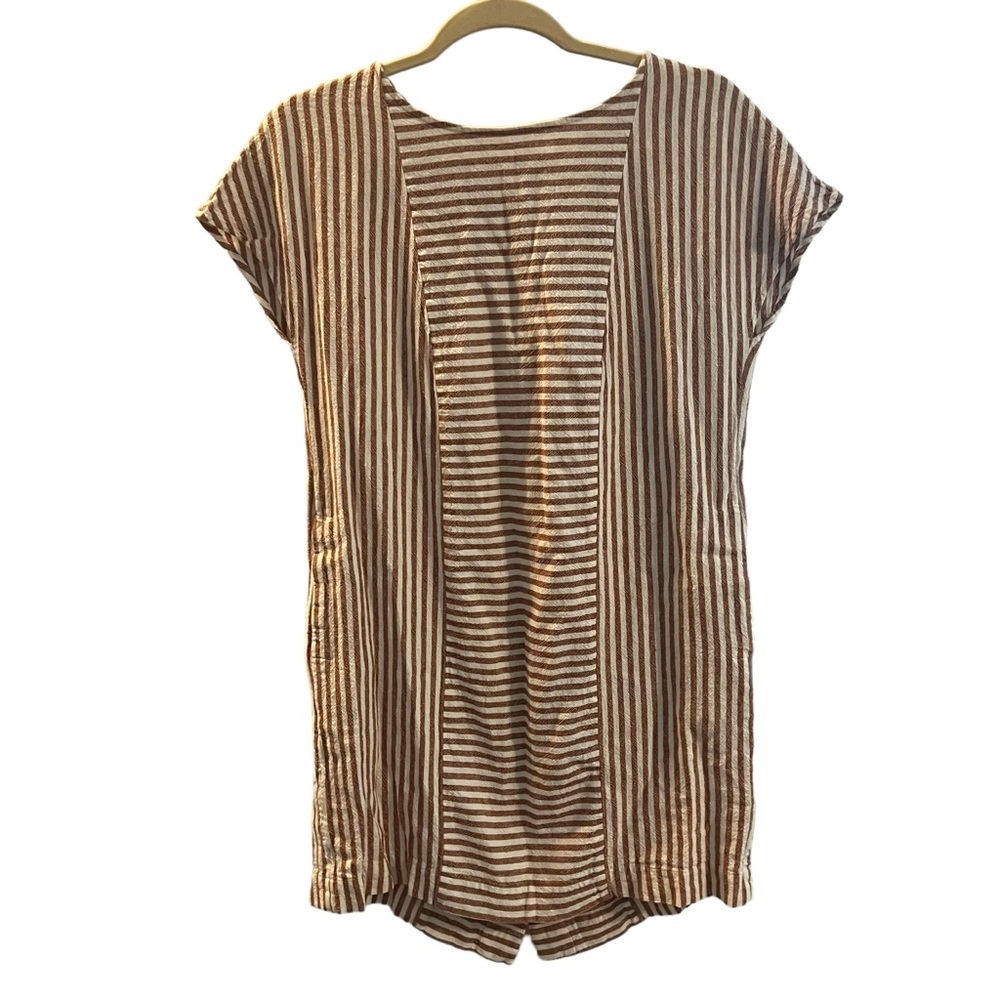 Madewell Daphne Stripe Play Linen Blend Tunic Dress in Rust, Small - Picture 2 of 11